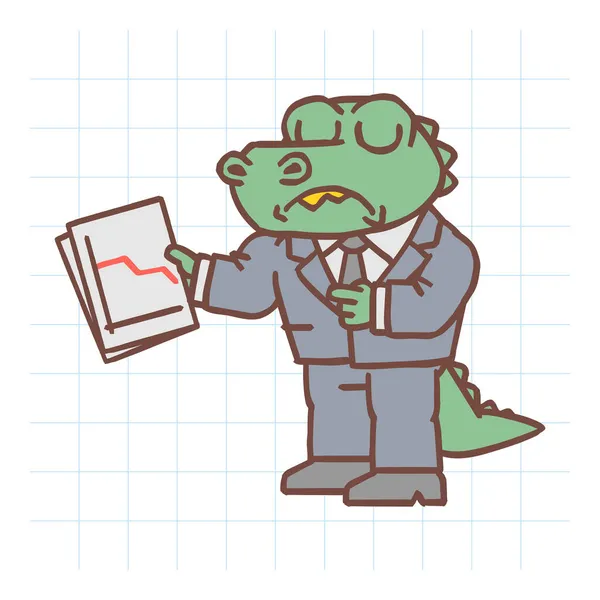 Alligator Indica Gráfico Negócios Negativo Personagem Desenhado Mão Ilustração Vetorial — Vetor de Stock
