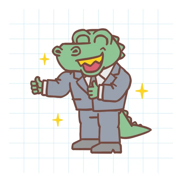 Crocodilo Mostra Polegares Para Cima Sorri Personagem Desenhado Mão Ilustração — Vetor de Stock