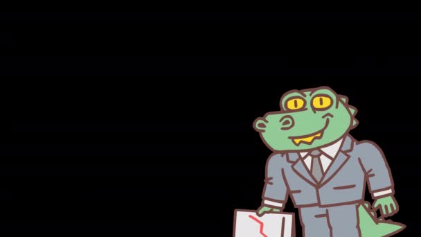 Alligator Erscheint Auf Dem Bildschirm Hält Positive Geschäftsdiagramm Und Zeigt — Stockvideo