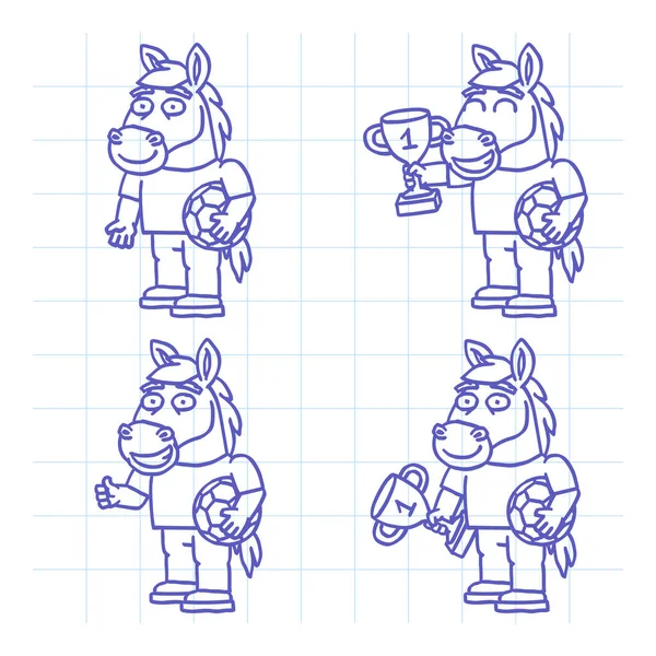 Kůň Postava Čmáranice Nastavit Část První Ručně Kreslený Charakter Vektorová — Stockový vektor