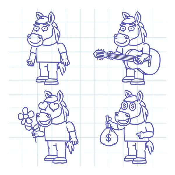 Kůňová Postava Čmárá Třetí Část Ručně Kreslený Charakter Vektorová Ilustrace — Stockový vektor