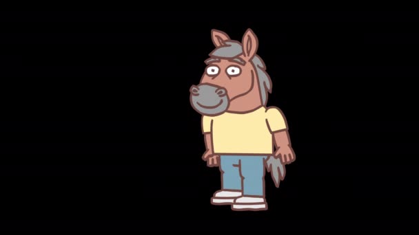 Kůň Drží Květinu Usmívá Snímek Snímku Animace Alfa Kanál Animace — Stock video
