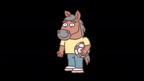 Horse Character Showing Thumbs Holding Soccer Ball Frame Frame Animation — Stock Video