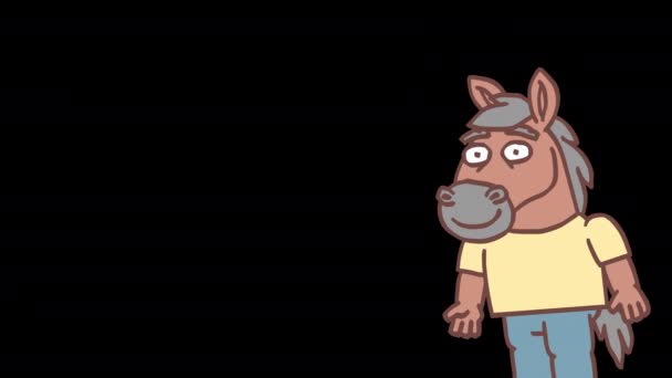 Horse Appears Screen Holds Flower Smiling Frame Frame Animation Alpha — Stock Video