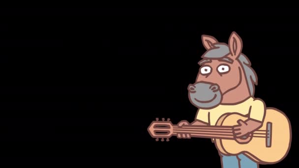 Cavalo Aparece Tela Toca Guitarra Sorrindo Animação Quadro Quadro Canal — Vídeo de Stock