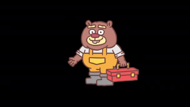 Builder Beaver Holding Tool Case Shows Thumbs Frame Frame Animation — Stock Video