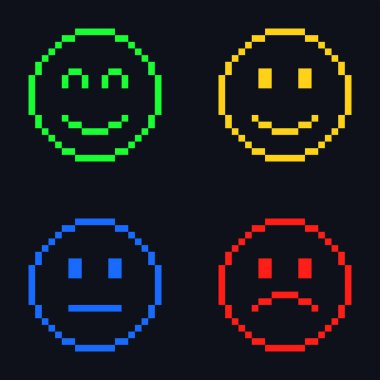 Piksel sanat tarzında Emoji simgeleri. Vektör nesnesi. Vektör İllüstrasyonu