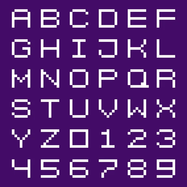 Letras Del Alfabeto Latino Números Pixel Art Style Objeto Vectorial — Vector de stock