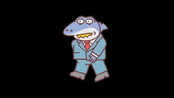 Boss Shark Serious Face Suit Walks Frame Frame Animation Alpha — Stock Video