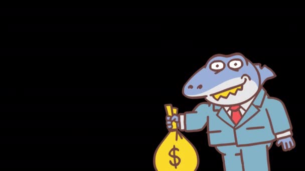 Boss Shark Appears Screen Holding Bag Money Frame Frame Animation — Stock Video