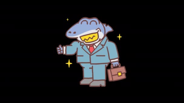 ボスサメ保持スーツケースと親指を表示します フレームアニメーションによるフレーム アルファチャンネル ループアニメーション — ストック動画