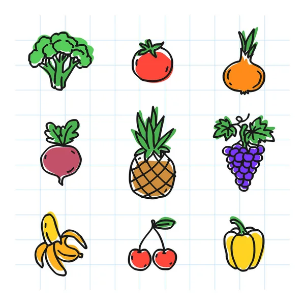 Fruit Groenten Illustraties Set Tweede Deel Handgetekend Vector Illustratie — Stockvector