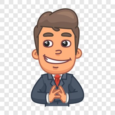 İşadamı kurnaz bir planla geldi. Komik bir tip. Vektör karakteri