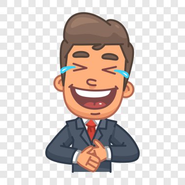 İş adamı karnını tutuyor ve gülüyor. Komik bir tip. Vektör karakteri