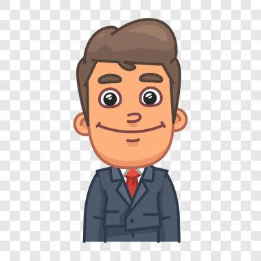 Takım elbiseli iş adamı gülümsüyor. Komik bir tip. Vektör karakteri