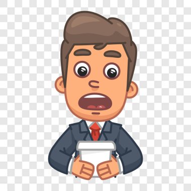 İşadamı kağıt üzerinde metin okuyor. Komik bir tip. Vektör karakteri