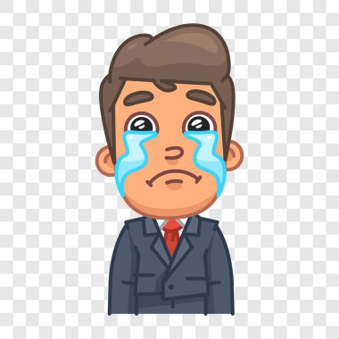 İş adamı üzgün ve ağlıyor. Komik bir tip. Vektör karakteri