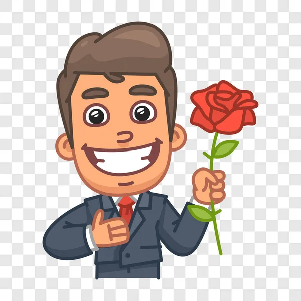 Бізнесмен Тримає Троянду Посміхається Смішний Персонаж Векторний Символ — стоковий вектор
