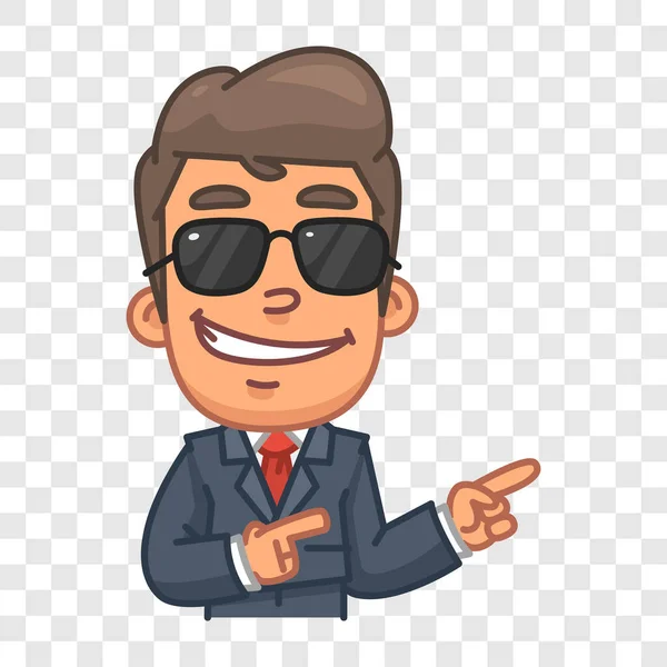 Businessman Sunglasses Pointing Fingers Funny Character Vector Character — Stock Vector