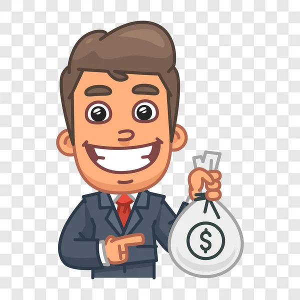 Businessman Pointing Bag Money Funny Character Vector Character — Stock Vector