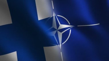 Finlandiya ve NATO bayrağı dalgalanıyor. Soyut arkaplan. Döngü animasyonu. Hareket grafikleri