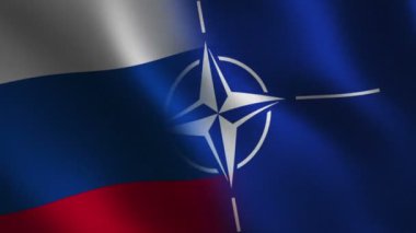 Rusya ve NATO bayrağı dalgalanıyor. Soyut arkaplan. Döngü animasyonu. Hareket grafikleri