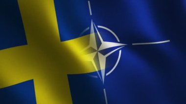 İsveç ve NATO bayrağı dalgalanıyor. Soyut arkaplan. Döngü animasyonu. Hareket grafikleri