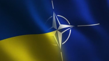 Ukrayna ve NATO bayrağı dalgalanıyor. Soyut arkaplan. Döngü animasyonu. Hareket grafikleri