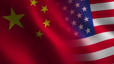 USA and China flag waving. Abstract background. Loop animation. Motion graphics