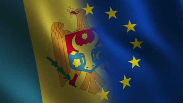 Moldova European Union Flag Waving Abstract Background Loop Animation Motion — Stok video