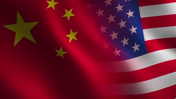 Die Flaggen Der Usa Und Chinas Wehen Abstrakter Hintergrund Schleifenanimation — Stockvideo