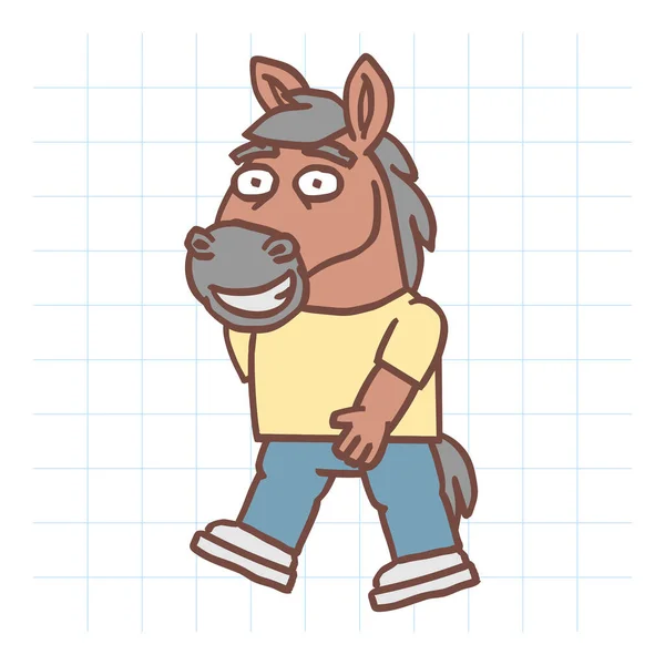 Paseos Caballo Sonrisas Personaje Dibujado Mano Ilustración Vectorial — Vector de stock