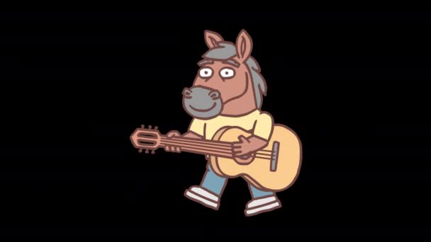Άλογο Παίζει Κιθάρα Και Περπατάει Πλαίσιο Πλαίσιο Animation Κανάλι Άλφα — Αρχείο Βίντεο