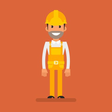 Mimar ayakta durur ve gülümser. Düz insanlar. Vektör İllüstrasyonu