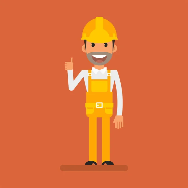 Builder Showing Thumbs Smiles Flat People Vector Illustration — Stock vektor