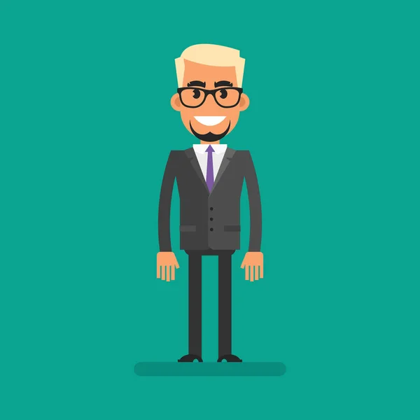 Blond Businessman Standing Smiling Flat People Vector Illustration — Stock vektor