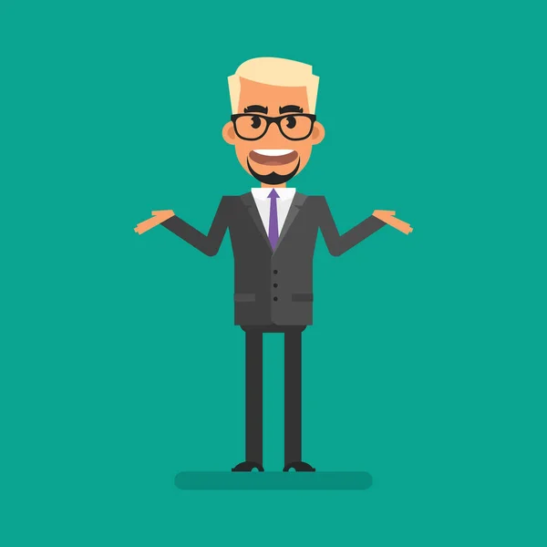 Blond Businessman Spreads His Arms Sides Upset Flat People Vector — Stock Vector