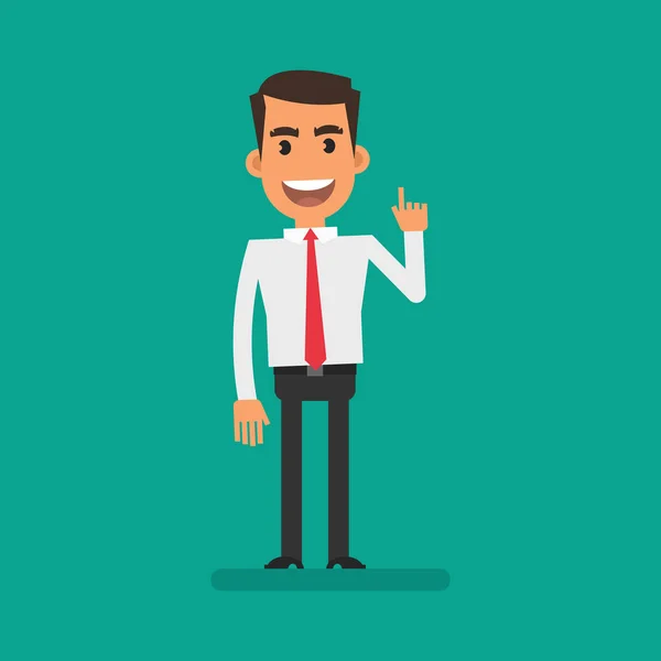 Businessman Shirt Pointing Finger Smiles Flat People Vector Illustration — Stock Vector