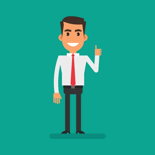 Businessman Shirt Showing Thumbs Smiles Flat People Vector Illustration — 스톡 벡터