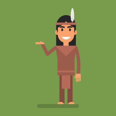 Kızılderililer ellerini uzatıp gülümsüyor. Düz insanlar. Vektör İllüstrasyonu