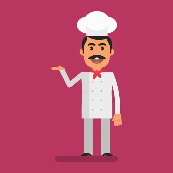 Chef Points His Hand Smiling Flat People Vector Illustration — ストックベクタ