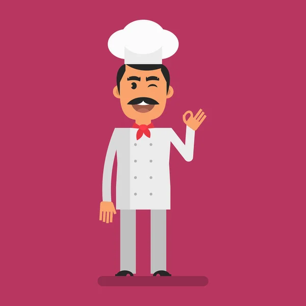 Chef Stands Shows Gesture Flat People Vector Illustration — ストックベクタ