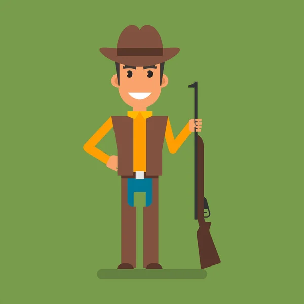 Cowboy Holding Hand Side Holding Gun Smiling Flat People Vector — Wektor stockowy