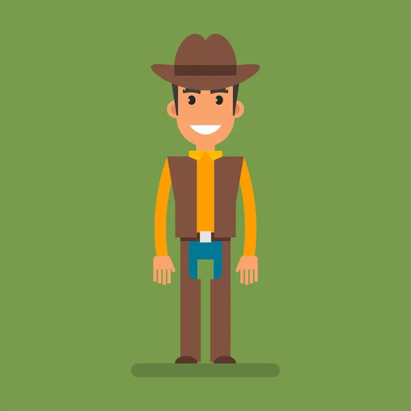 Cowboy Stand Smiling Flat People Vector Illustration — Stock Vector