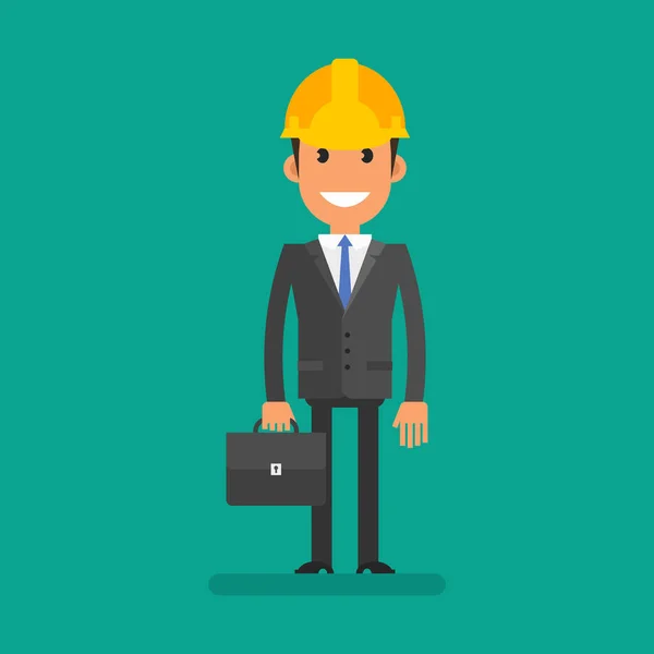 Businessman Hardhat Holding Briefcase Smiling Flat People Vector Illustration —  Vetores de Stock