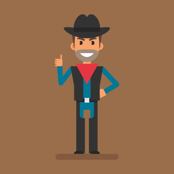 Cowboy Robber Showing Thumbs Smiling Flat People Vector Illustration — Stockový vektor