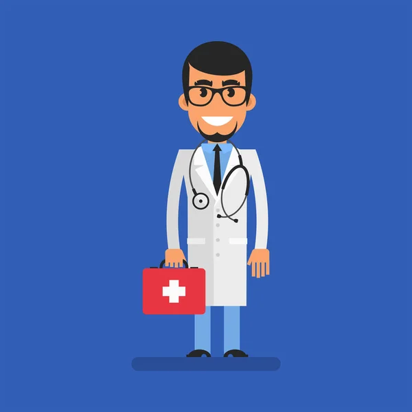 Doctor Holding Suitcase Smiling Flat People Vector Illustration — Vetor de Stock