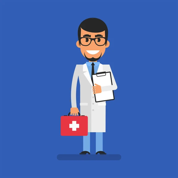 Doctor Holding Suitcase Tablet Flat People Vector Illustration — Wektor stockowy