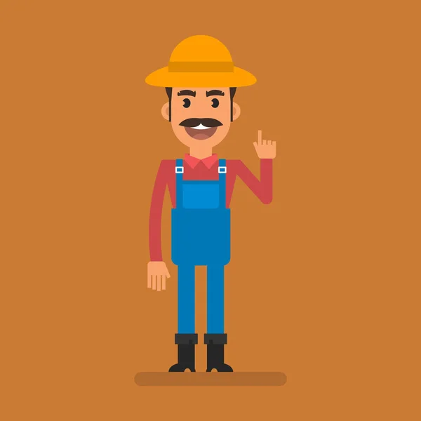Farmer Pointing Finger Smiling Flat People Vector Illustration — Wektor stockowy