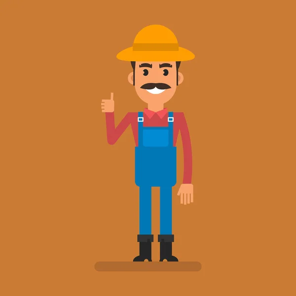 Farmer Showing Thumbs Smiling Flat People Vector Illustration — стоковый вектор